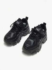 Zapatos tenis de tacón alto de moda para mujer, tenis simples con cordones, zapatillas deportivas para mujer, zapatillas cómodas y de moda con plataforma, zapatillas deportivas con cuña para mujer, zapatillas deportivas con cuña para mujer, zapatillas deportivas de tacón alto a la moda, calzado cómodo y casual, zapatos deportivos con cuña para mujer, zapatillas deportivas para mujer Zapatillas de deporte de suela gruesa, cómodas y de moda, zapatillas de deporte para mujer al aire libre, zapatillas de deporte casuales, zapatos de moda ligeros, transpirables, antideslizantes, de suela gruesa, adecuados para correr intensamente, zapatillas de cuña, zapatos casuales cómodos - Negro - Ver 2