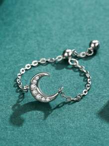 1件925纯银月亮可调节链戒指 时尚首饰 生日礼物 - 銀色 - 查看 1