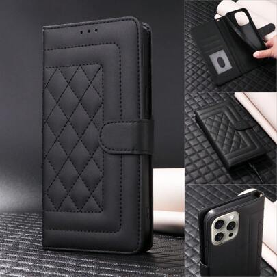 奢华时尚双扣小巧香氛钱包，带卡槽、相框、支架功能，磁吸翻盖，PU人造革材质，兼容三星Galaxy、、小米、红米、华为、OPPO等手机，柔软硅胶材质，配手带，商务防震保护套，国际版，非国内版