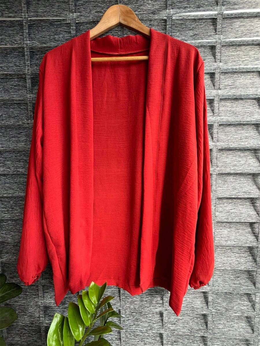Women's Kimono Blouse Cardigan Kimono Dune Beach Cover-Up New Year Red And Yellow - 紅陶 - 查看 1