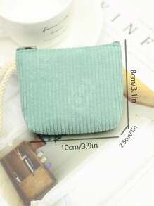 2 piezas Cartera de pana a rayas, con cremallera y correa de muñeca, adecuada como regalo de vuelta al colegio, cartera de mujer, mini cartera, embrague, monedero - Multicolor - Ver 3