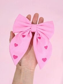 1pc Pink Embroidered Hearts Hair Bow Clip,Love Hairpins Hair Bows For Girls,Romantic Hair Accessory,Mother's Day Gifts - Multicolor - View 5