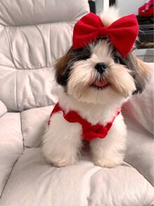 Pet Clothes With Hair Clip, Recommended To Choose One Size Up, Suitable For Small Dogs, Red Corduroy Dress With Bowknot