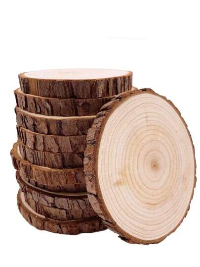 10pcs Unfinished Natural Wood Slices With Bark, 4.0-4.7 Inch Round Coasters, Wood Craft Kits, Round Crafts, Christmas Decorations, DIY Crafts With Bark For Rustic Wedding Crafts