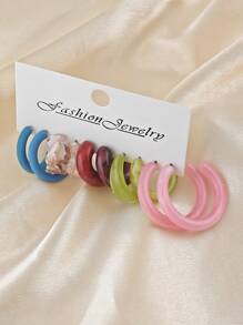 10pcs/30pcs Cross-Border Acrylic Resin Exaggerated Large Hoop Colorful Earring Set, Personalized Vintage Leopard Print Teardrop C Shape Earrings For Women