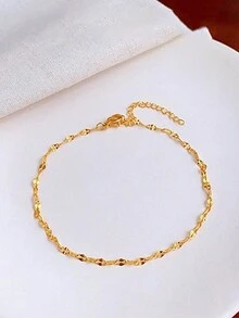 1 件时尚简约不锈钢金色链条手链，适合男士，永恒而百搭 - 金黃色 - 查看 2