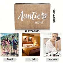 Customized Name Auntie Cosmetic Bag, Aunt Gifts For Women, Aunt Gifts For Niece And Nephew, Best Aunt Gifts For Aunts, Fun Gifts For Auntie Friends, Sisters Birthdays, Mother's Day, Christmas, Fashionable Cute Letter Pattern Storage Bags, Christmas Storage Bags, Beauty Bags, Lightweight Foldable Storage Bag, Thanksgiving Storage Bag, Thanksgiving Gift For Friends And Besties, Gift For Mother, Suitable For Personal Travel Cosmetics Hangers
