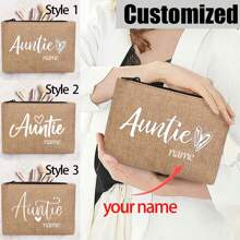Customized Name Auntie Cosmetic Bag, Aunt Gifts For Women, Aunt Gifts For Niece And Nephew, Best Aunt Gifts For Aunts, Fun Gifts For Auntie Friends, Sisters Birthdays, Mother's Day, Christmas, Fashionable Cute Letter Pattern Storage Bags, Christmas Storage Bags, Beauty Bags, Lightweight Foldable Storage Bag, Thanksgiving Storage Bag, Thanksgiving Gift For Friends And Besties, Gift For Mother, Suitable For Personal Travel Cosmetics Hangers