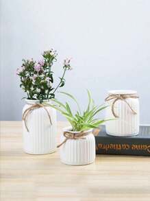 Striped Plastic Flower Vase For Succulent Plants (Not Waterproof), Suitable For Dried Flower Decor, Home Decor, Restaurant/Dining Table Decor, Wedding/Party Decor, Holiday Vase Gifts Birthday Graduation