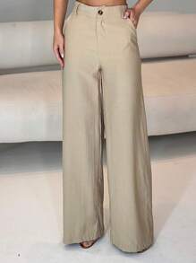 Women's Elegant Wide Leg Pants With Pocket - Màu be - Xem 2
