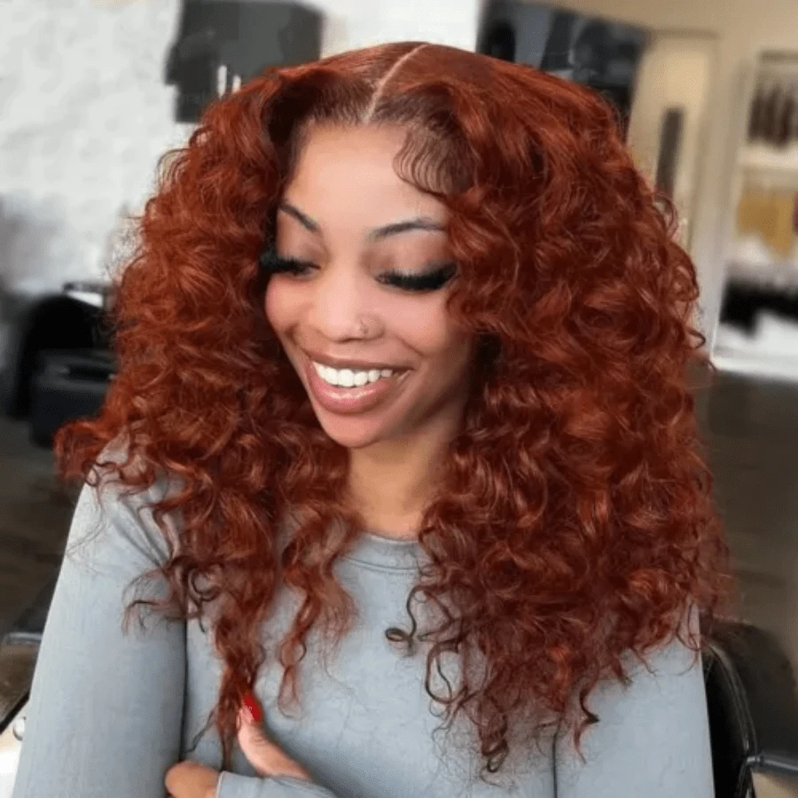 New Year Festival, Christmas Day  Activities Beauty Full Density Ends 250 Density We Promise 100% Raw Human Hair,  13*6 Lace Wigs Reddish Brown Ginger Color  Ultra-Thin HD Transparent  Lace Front Wigs Upgraded Tiny Knots Real Pre Bleached 26 Inch Copper Red Deep Wave Frontal Wig 13x6 Full Lace Curly Wigs Human Hair Wedding Party Christmas Mother's Day Valentine's Day Daily Use - Reddish Brown - 查看 1