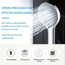Adjustable 5-Mode Water-Saving Handheld Shower Sprayer - Portable Spa Showerhead For Bathroom Accessories - Silver - View 8