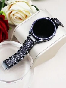 Women's Metal Diamond Strap + PC Shiny Diamond Hollow Shock-Absorbing And Drop-Proof Protective Case Compatible With Samsung Galaxy Watch 4 5 6 7 Series 40/44mm Strap Protective Case, Showing A Fashionable And Stylish Strap And Protective Case Combination - Black - View 2