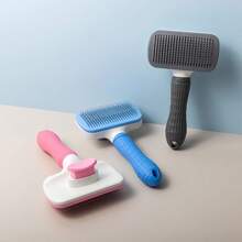 1pc Dog/Cat Hair Brush, Flea Comb, Self-Cleaning Brush, Pet Grooming Brush, Massage Brush, Deshedding Tool, Fur Removal Brush, Pet Cleaning Tool, Hair Collection Tool, Dog Brush, Cat Brush, Pet Deshedding Brush, Animal Accessories, Pet Supplies, Non-Slip Stainless Steel Dog Comb, Cat Accessories