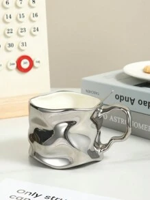 1pc Handmade Silver-Plated Ceramic Wavy Mug, Suitable For Home, Office, And Cafe Use