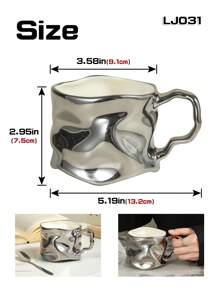 1pc Handmade Silver-Plated Ceramic Wavy Mug, Suitable For Home, Office, And Cafe Use