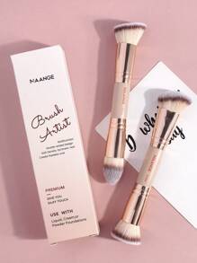 MAANGE 2Pcs Professional Facial Double Head Makeup Brush Set With Paper Box,Blush Brush Foundation Brush Contour Brush Concealer Brush,Makeup Brushes With Soft Fiber And Skin Friendly For Easy Carrying,Brush For Travel,Gifts For Women&Girls - 杏色 - 查看 9