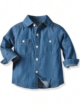 幼儿男童休闲牛仔夹克，春秋儿童翻领衬衫