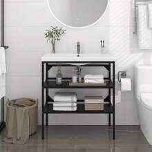 Stylish Black Iron Bathroom Washbasin Frame 78x83 Cm Modern Design Rust Resistant Sink Stand - Black - View 1