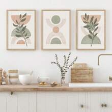 Set Of 3 Peach Green Boho Botanical Wall Arts Print, Sage Green Mid Century Print, Sage Green Canvas Posters, Natural Minimalist Wall Decor, Spring Decor, Artwork For Living Room, Bedroom, Cafe, Bar, Office, Hallway, Home And Room Decoration, Unframed Gifts Birthday Graduation
