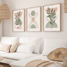 Set Of 3 Peach Green Boho Botanical Wall Arts Print, Sage Green Mid Century Print, Sage Green Canvas Posters, Natural Minimalist Wall Decor, Spring Decor, Artwork For Living Room, Bedroom, Cafe, Bar, Office, Hallway, Home And Room Decoration, Unframed Gifts Birthday Graduation