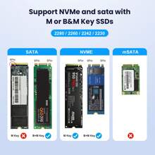 Lector/Escritor M.2 NVMe y SATA, Adaptador de Lector M.2 SSD a USB-A/C compatible con M.2 (M Key, B+M Key) NVMe y SATA NGFF SSD Dock, Tamaño para 2280 2260 2242 2230 Gabinete portátil de plástico - Negro - Ver 4