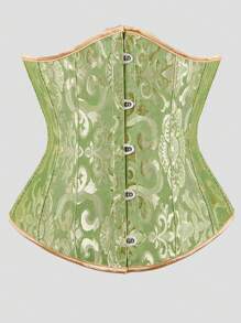 Vintage Jacquard Lace-Up Back Fishbone Corset Bustier Top, Fashionable Outerwear Waist Cincher Bodysuit, New Year Party, Valentine's Day, Holiday Tops, St. Patrick's Day Outfit, Halloween Costume