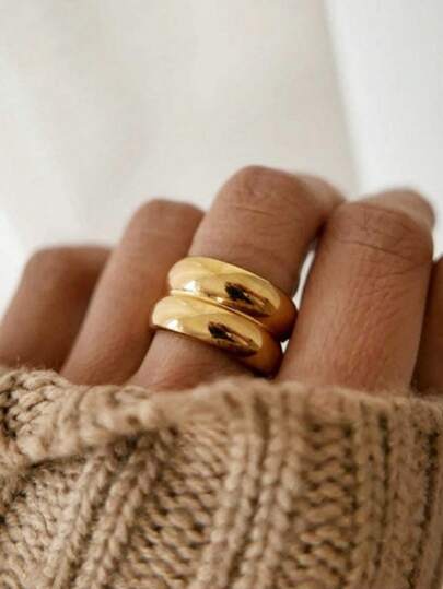 1pc New Arrival 18k Gold Plated Stainless Steel Ring For Women