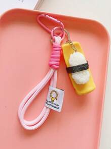 1pc Simulatie Voedsel Hanger, Decoratieve Sleutelhanger Inclusief Sushi, Rijstbal, Chips, Gebakken Kip, Gebakken Ei, Handgemaakt Touw, Mode Accessoire Voor Tas, Telefoon, Camera, Unisex Klein Cadeau