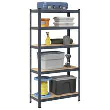 5 Tier Anthracite Steel And Engineered Wood Storage Shelf For Home And Office Organization - Black - View 1