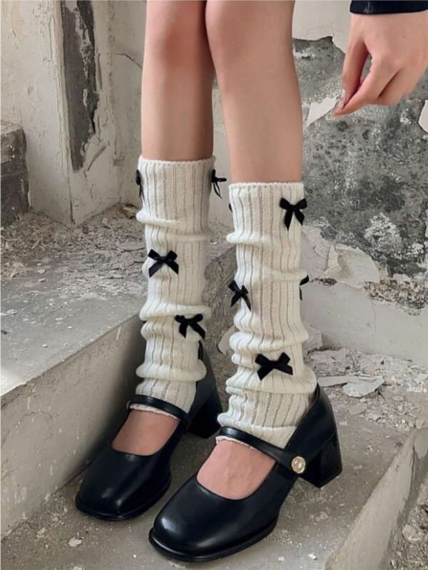Calentadores de piernas de punto para mujeres, calentadores de piernas blancos estilo ballet con lazo apilado, calentadores de piernas de punto con diseño de elefante, calentadores de piernas de punto amarillo leche sólido, calentadores de piernas de tubo largo aptos para uso diario/al aire libre/citas/fiestas