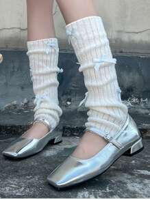 Calentadores de piernas de punto para mujeres, calentadores de piernas blancos estilo ballet con lazo apilado, calentadores de piernas de punto con diseño de elefante, calentadores de piernas de punto amarillo leche sólido, calentadores de piernas de tubo largo aptos para uso diario/al aire libre/citas/fiestas
