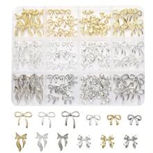 1 Box 96 Pcs Metal Bow Nail Art Decor, Alloy Bows In 3D Gold/Silver/Gray Color, Luxury Shiny Bow Nail Jewelry, Nail Art Accessories, Nail Diy Nails Nail Supplies Nails Nail Charms Nail Gems