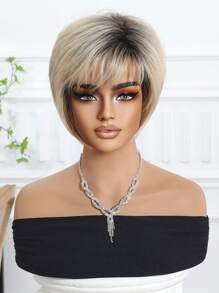 10 英寸短直发假发 女士合成耐热假发 成熟清爽假发 适合日常佩戴 - 金色 - 查看 5