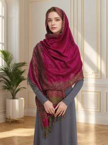 1pc Women Luxurious And Multi-Functional Paisley And Paisley Jacquard Long Scarf, Shawl, Retro Scarf That Is Suitable For Daily Use In Spring And Summer. - Hot Pink - View 1