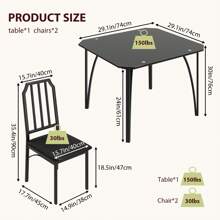 Kitchen Dining Table Set For 2, Kitchen Table With Glass Tabletop,2 PU Leather Chairs For Small Space,Home Kitchen,Apartment - 黑色 - 查看 5