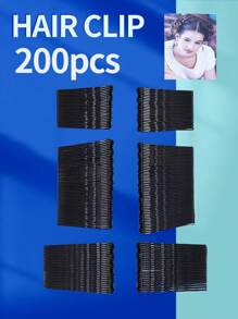 200个黑色直筒发夹，美发造型工具，金属波浪发卡，适用于沙龙美发造型配件，休闲爪夹，发爪，发夹，学习用品，发饰，头部饰品，发卡，夏季，假期，旅行，节日，派对 - 黑色 - 查看 1
