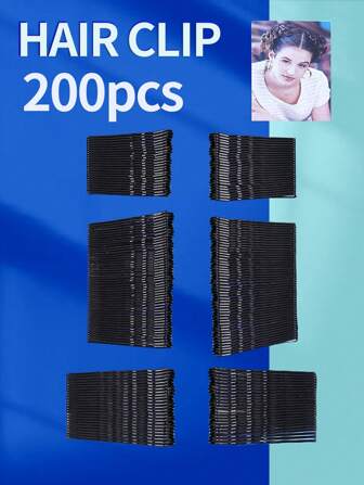 200pcs Black Straight Barrel Hair Clips, Hairdressing Styling Tools, Metal Waved Bobby Hair Pins, Suitable For Salon Hair Styling Accessories Casual Claw Clips Hair Claws Hair Barrettes, School Stuff, Hair Accerssories