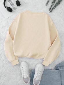 Christian Scripture And God Print Drop Shoulder Round Neck Casual Sweatshirt For Women - Light Apricot - View 2