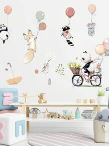 1 pieza Pegatinas de pared con globos de animales de dibujos animados lindos, impermeables y removibles de PVC para decoración del hogar y aula de jardín de infancia