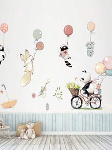 1 pieza Pegatinas de pared con globos de animales de dibujos animados lindos, impermeables y removibles de PVC para decoración del hogar y aula de jardín de infancia