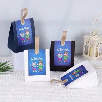 10 st Eid Mubarak med handtag godispåse muslimska islamiska ramadan kareem iftar fest glad al-adha barn pojke flicka vän familj presentpåse