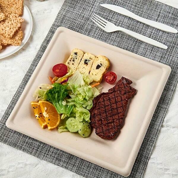 1 Set Of 50 Disposable Pulp Square Plates, Thickened Paper Plates, Hand-Painted Picnic Barbecue, Party Camping Disposable Square Plates, Tableware Accessories