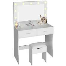 Furniwell Vanity Mirror With Lights Desk And Chair, Makeup Vanity Desk  Vanity Table With Large Storage Drawers And Shelves - Ivory white - View 8