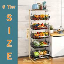 Metal Wire Baskets With Wheels, Kitchen Organiser, 6 Tier Stackable Storage Containers, Fruit And Vegetable Trolley, Dish Rack For Bathroom, Garage And Pantry - 6 Tiers - View 2