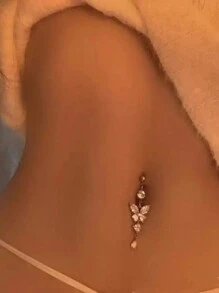 1 件铜蝴蝶吊坠不锈钢条形肚脐环，节日礼物