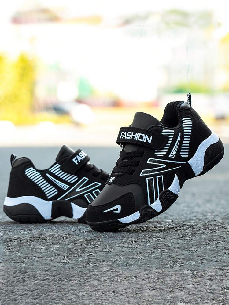 1 Pair Teenage PU Leather Low-Top Running Shoes, Lightweight Casual Sneakers For Teenagers, Suitable For Spring, Summer, Autumn, Winter - Black and White - View 3