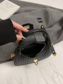 1 件时尚编织手提包适合女性，仿皮单肩包，带拉链开合的休闲斜挎包，涤纶衬里，彩绘边缘，可拆卸链带，用途广泛