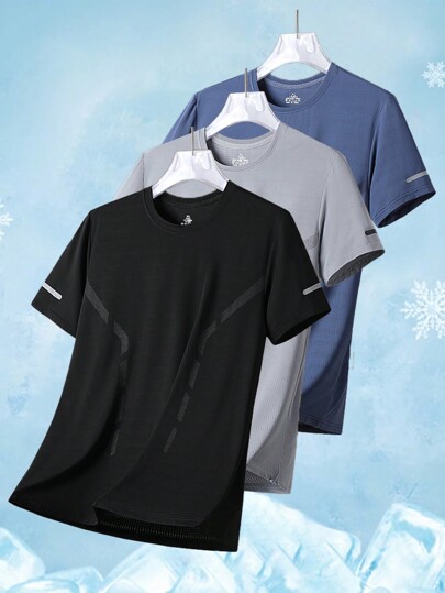 3pcs/Set Men's Summer Lightweight Breathable Mesh Knit Quick-Dry Short Sleeve Sports T-Shirts Tee