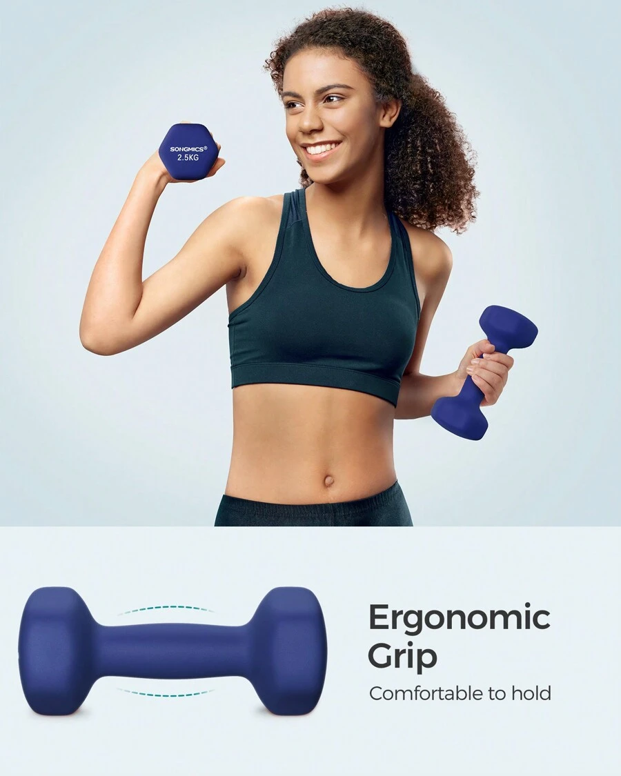 SONGMICS Set Of 2 Dumbbells, Hexagonal Dumbbells Pair, Home Workout, Fitness Training Exercise, Habour Blue - Blue - View 1